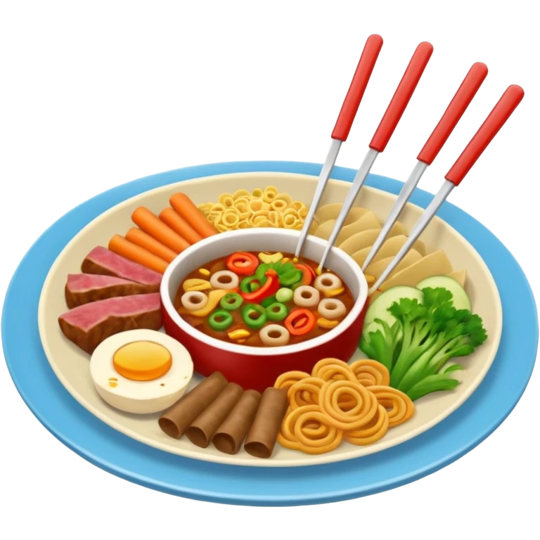 Plato de comida asiática con tenedor y cuchillo en los laterales emoji