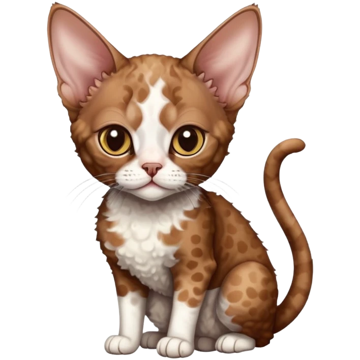 Brown cat devon-rex with white spots emoji