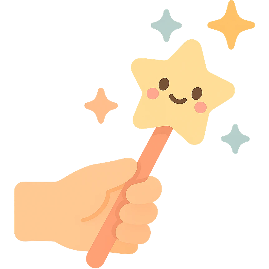 cute magic wand kawaii style in hand with stars emoji