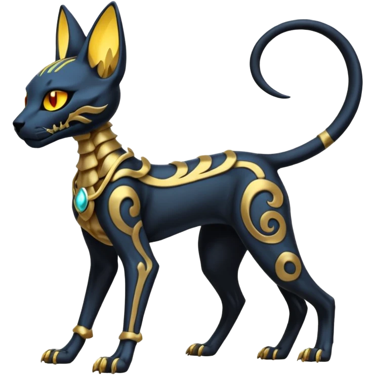 Skeletal skull-faced slim elegant thin beautiful Bastet-Umbreon-Solgaleo-Salandit-fusion emoji
