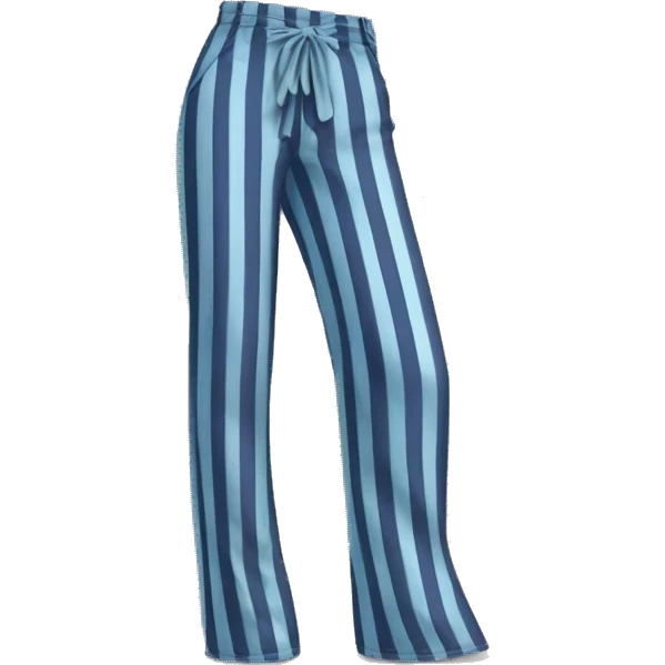 Realistic isolated pair of navy blue and pastel blue long fashion vertical striped pants. emoji