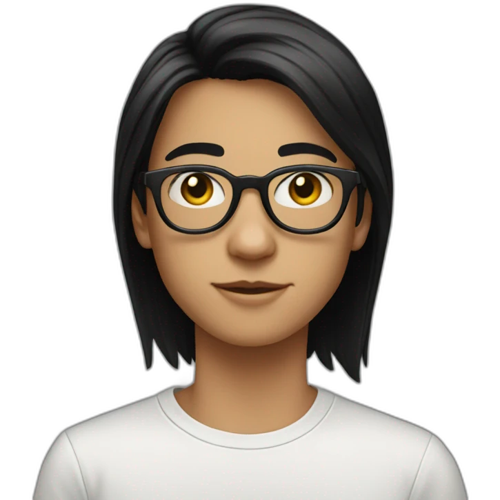 19 year old white teenager with round glasses and straight black hair emoji
