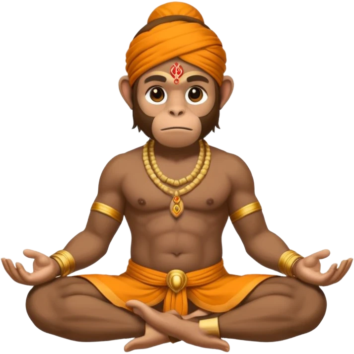 Hanuman ji monkey face hunk build body having mukut and dhoti and should be seated in pease to pray Ramji emoji