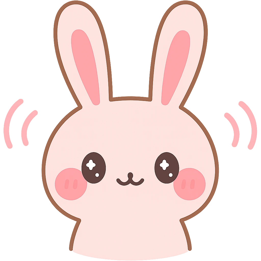 Make the rabbit's ears much longer while keeping the kawaii style and maintaining the motion effect. Remove the background. emoji