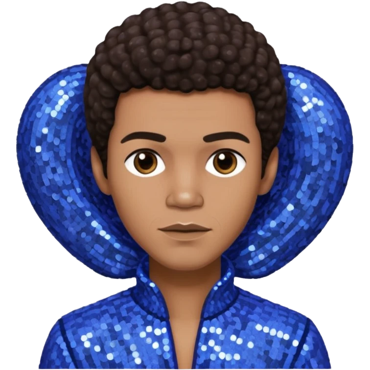 Bobby Farrell from Boney M with dark brown hair, periwinkle sequin outfit emoji