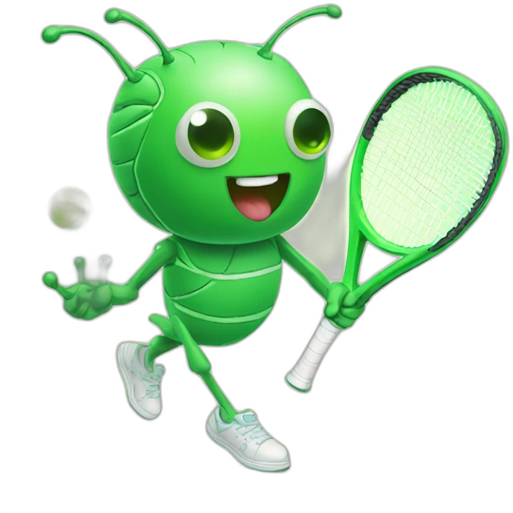 Green cute kawaii bug playing tennis emoji