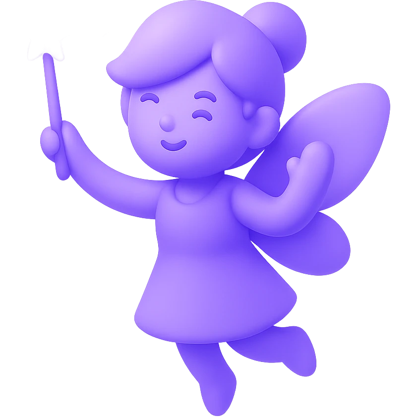 playful purple fairy, waving a sparkling magic wand, magical atmosphere emoji