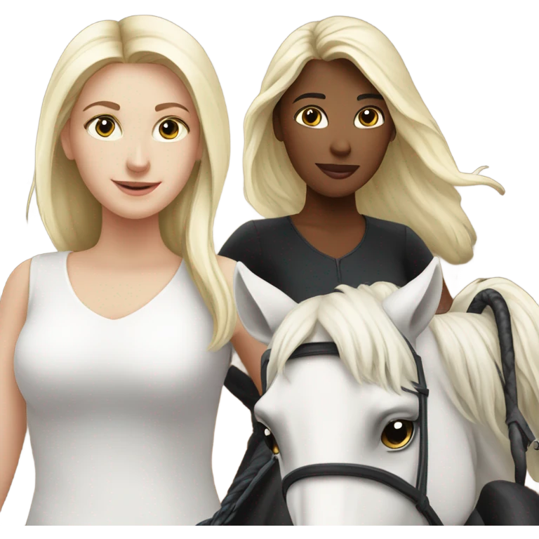 White girl riding black horse and white girl riding white horse emoji