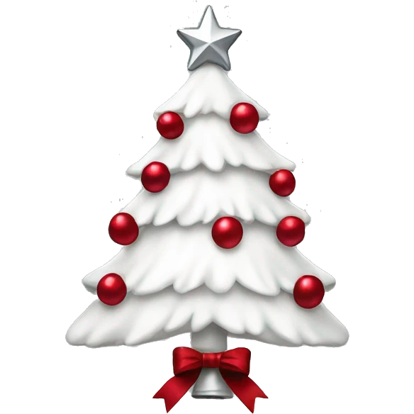 White Christmas tree with silver ribbon and dark red bows emoji