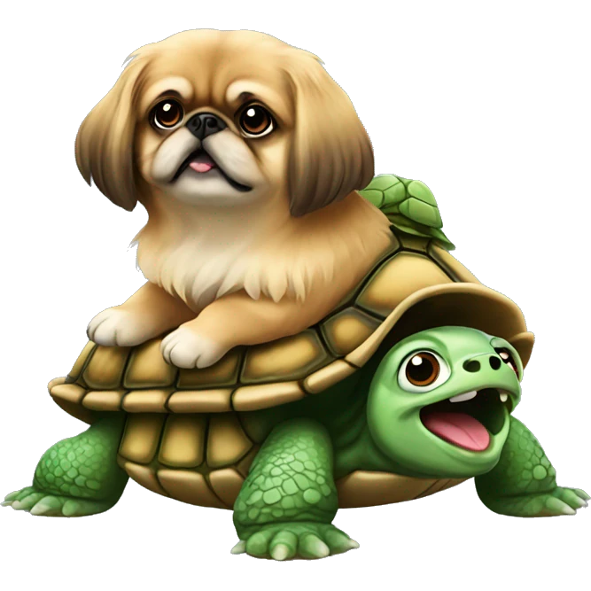 Pekingese riding a turtle emoji