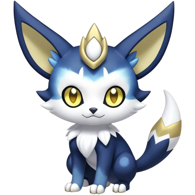 Shiny mExotic Colorfulj Excessive Mysterious Gothic Meowstic-Poochyena-Pokémon-Fakémon-hybrid-creature (full body) with pattern-markings with golden eyes emoji