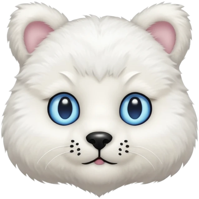 White teddy bear body, cat head with white fur and blue eyes iOS style emoji