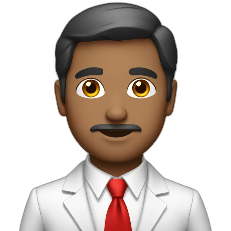 Generate an Indian man with white suite and red tie with black bag emoji