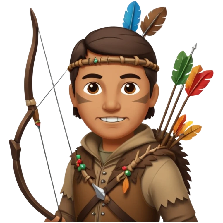 The classic middle-aged hunter with a bow and arrow on his back, dressed in brown with decorations made of feathers or bone teeth emoji
