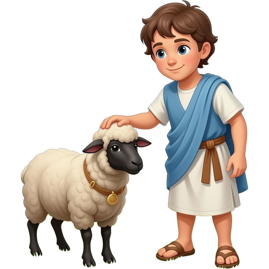 un niño cuidador oveja de la biblia emoji