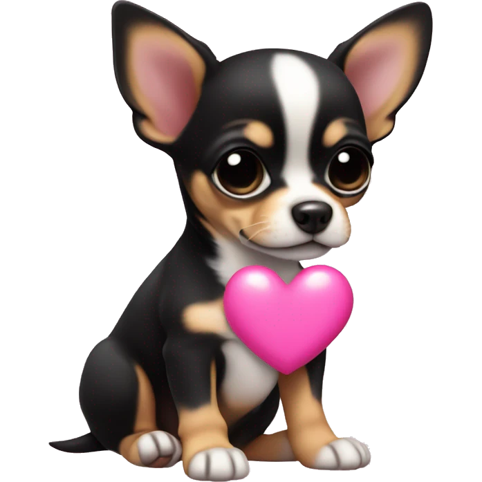 black & tan chihuahua puppy with a pink heart emoji