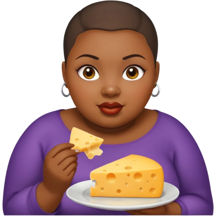 Black fat woman with buzz cut eating cheese emoji