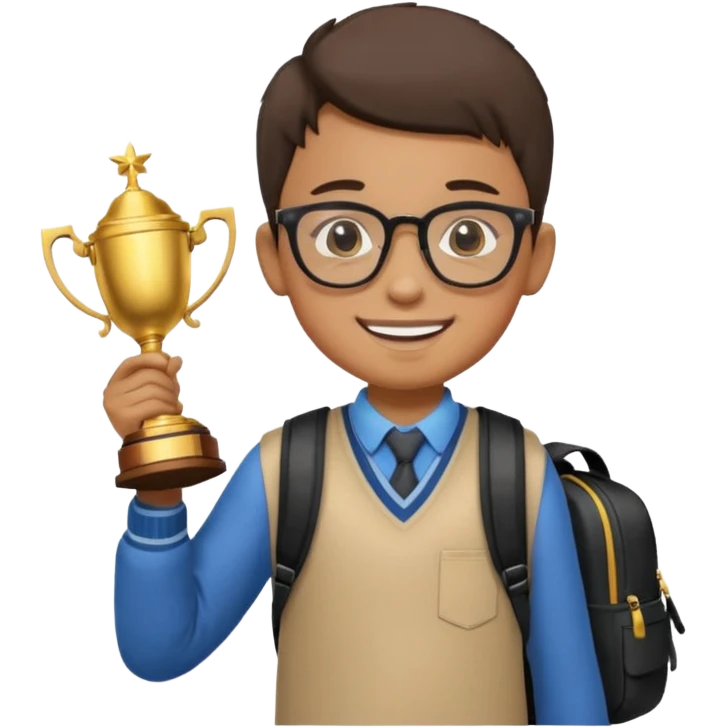 emoji of a boy with a school bag win a trophey emoji