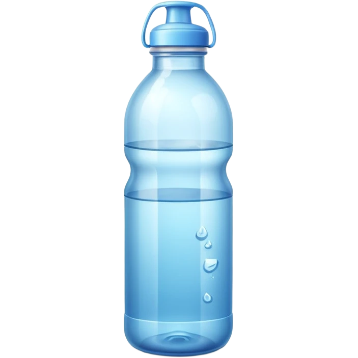 water bottle object icon, transparent bottle with water inside, glossy plastic, 3D cartoon, soft shadow, mobile game icon style, centered, clean background, no text, no watermark
 emoji