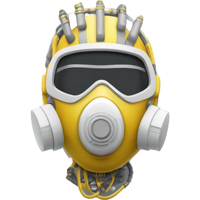 Dark yellow Mohawk female cyborg head with white respirator mask and circuits emoji