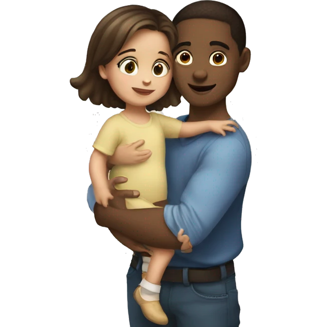 Fair skinned brunette girl holding boy toddler emoji