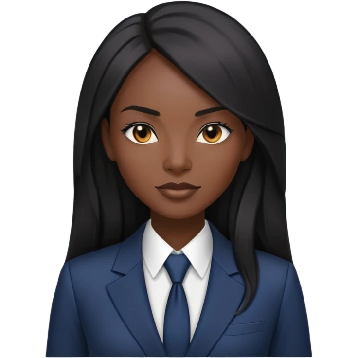 Confident African businesswoman with straight long black hair, sleek professional look, wearing power suit emoji