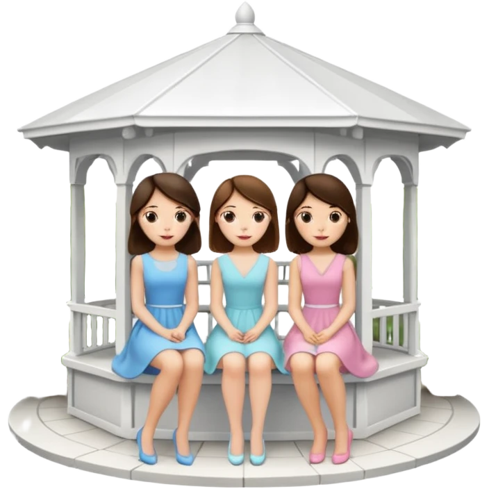Two brunette women sitting inside a large white gazebo emoji