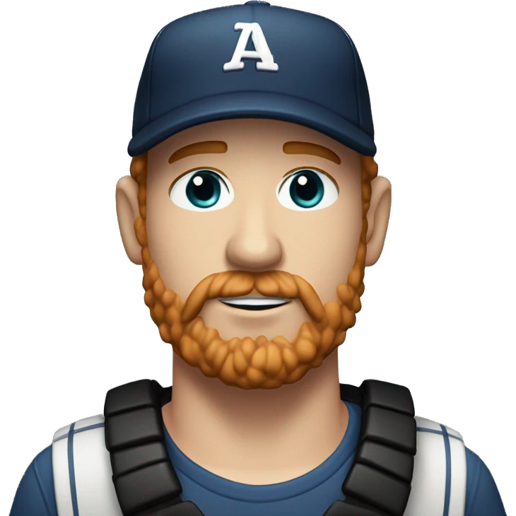 35 years old, male, short curly red hair, black baseball hat, blue eyes, pale complexion, thick beard and thin mustache emoji