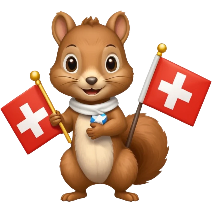 squirrel holding a gift in one hand and a Swiss flag in the other emoji