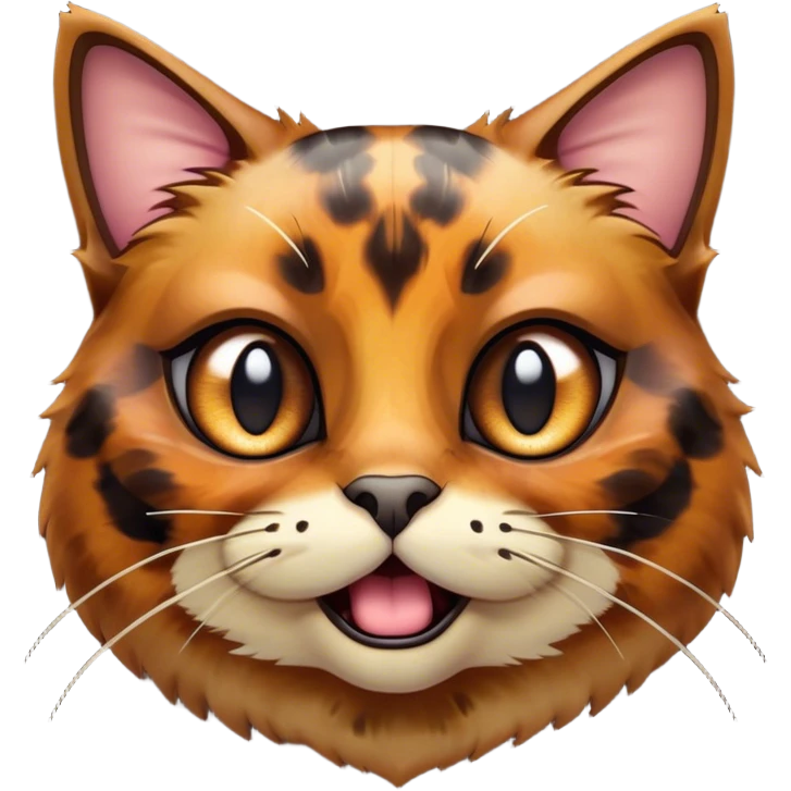Cinematic Comical Tortoiseshell Cat Portrait Emoji, Head cocked dramatically with an over-the-top shocked expression, featuring a rich mottled fur of browns and blacks and wide, comically animated eyes full of playful disbelief, simplified yet hilariously detailed, glowing with a bold, sassy radiance, high shine, exuding a mischievous and spirited charm, styled with a soft glowing outline, capturing the essence of a tortoiseshell cat that appears ready to burst into comical antics! emoji