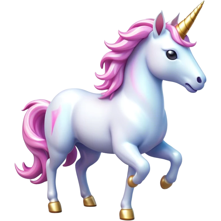Clash of Clans aesthetic: Cinematic Playful Unicorn Mount Emoji, rendered in a 3D vector-style similar to standard emojis with minimal shading and bold, simplified shapes. A compact, isometric majestic unicorn with a spiraled horn and flowing mane, softly glowing with a magical celestial charm. Simplified yet unmistakably iconic, highly detailed and consistent, glowing with a soft radiant brilliance and high shine. Stylized with a touch of enchanted fantasy and a soft glowing outline, capturing the essence of a mythical mount with a friendly, playful elegance! emoji