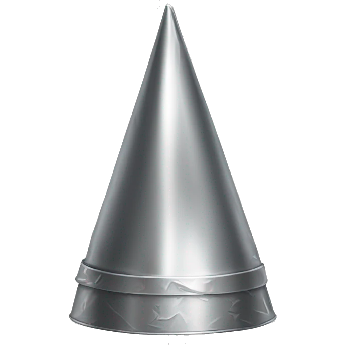 a pointed conspiracy tin foil hat pulled down to the nose emoji