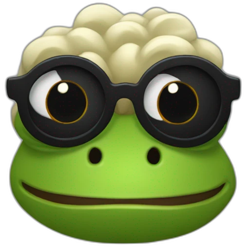 Pepe la rana con pestañas y pelo negro emoji
