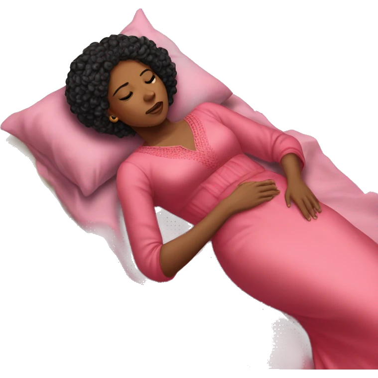a black woman laying on the floor red braids sick, pink gown emoji