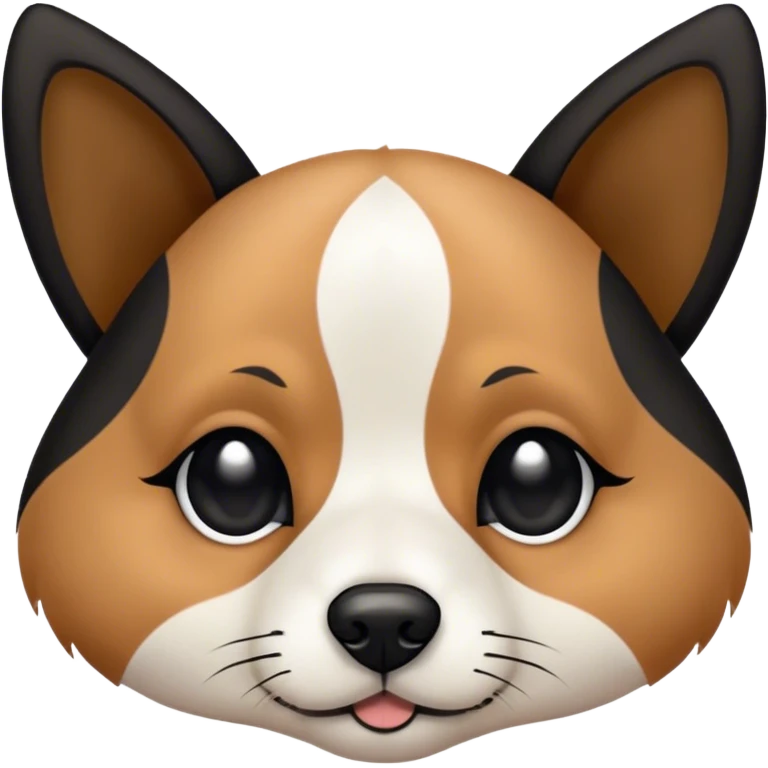 Dog face with black, white and tan. Black on top, around eyes and down side of nose. Tan eyebrows and white on the rest of the nose and a small triangular strip up between the eyes. Pointy black ears. Shepard and husky like emoji