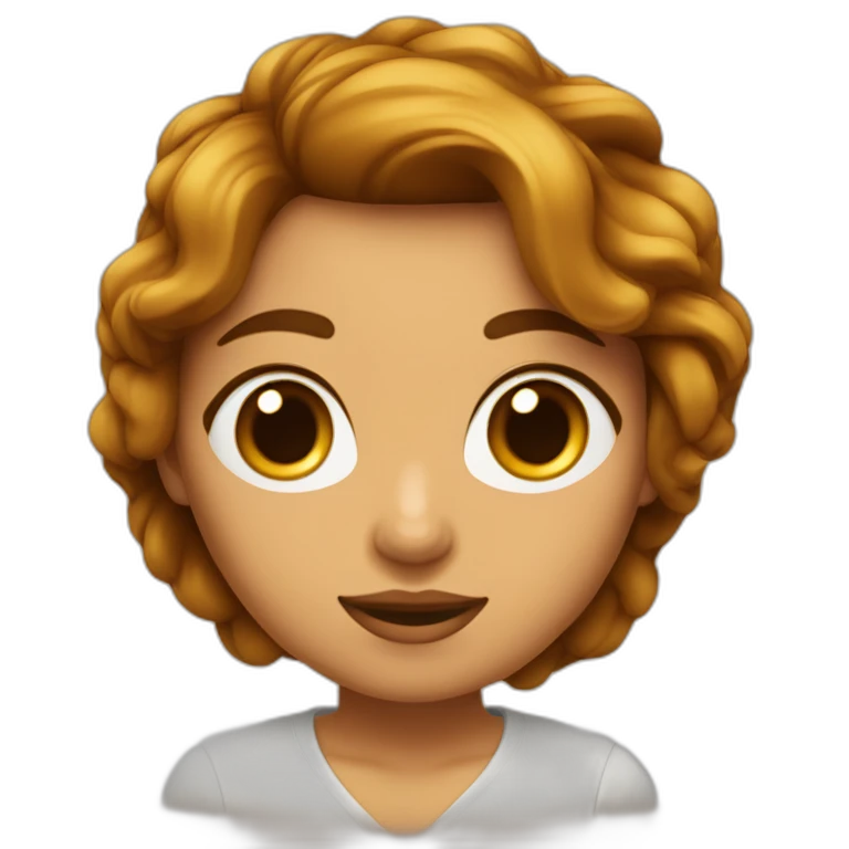 chica con pelo castaño ondulado y largo, con ojos marrón miel emoji