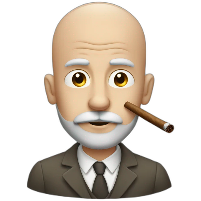 Men in the 40's bald with a short and nice grey beard smoking a cigar emoji