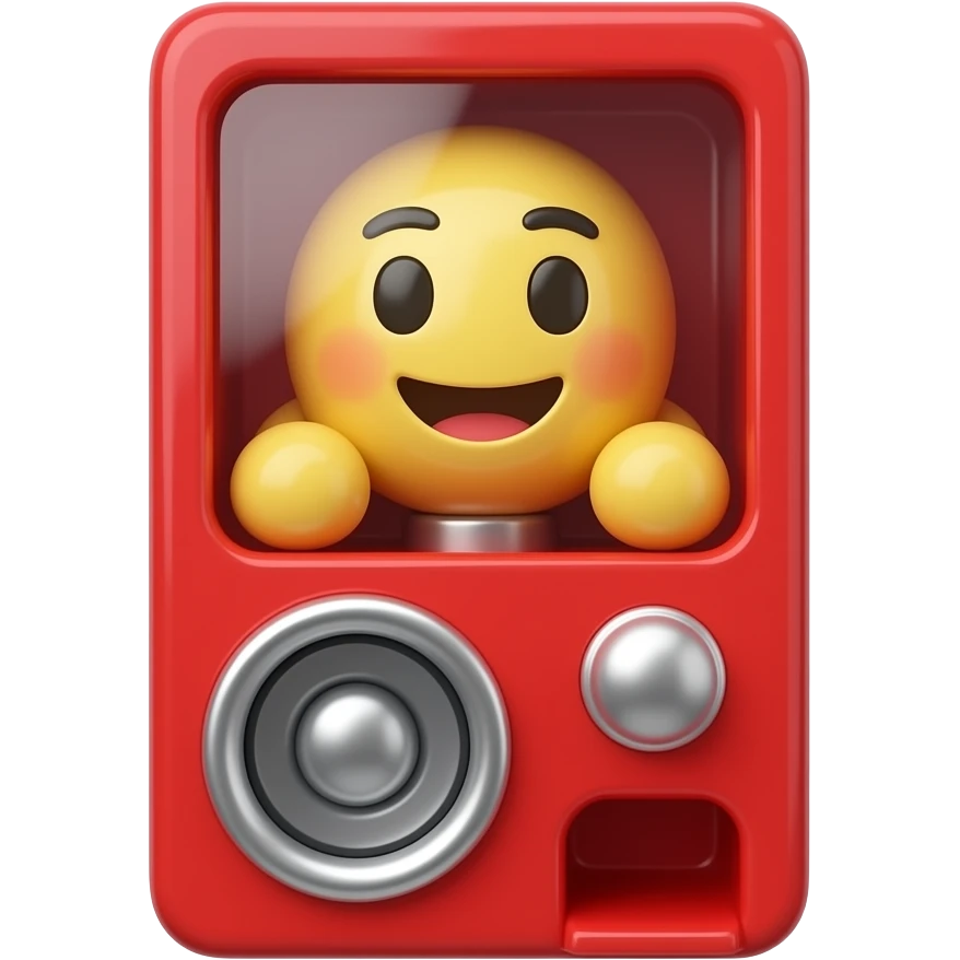 3D iOS emoji-style gashapon red machine, glossy plastic, no inside any thing,  minimal, front view, centered, soft lighting, light gray background emoji