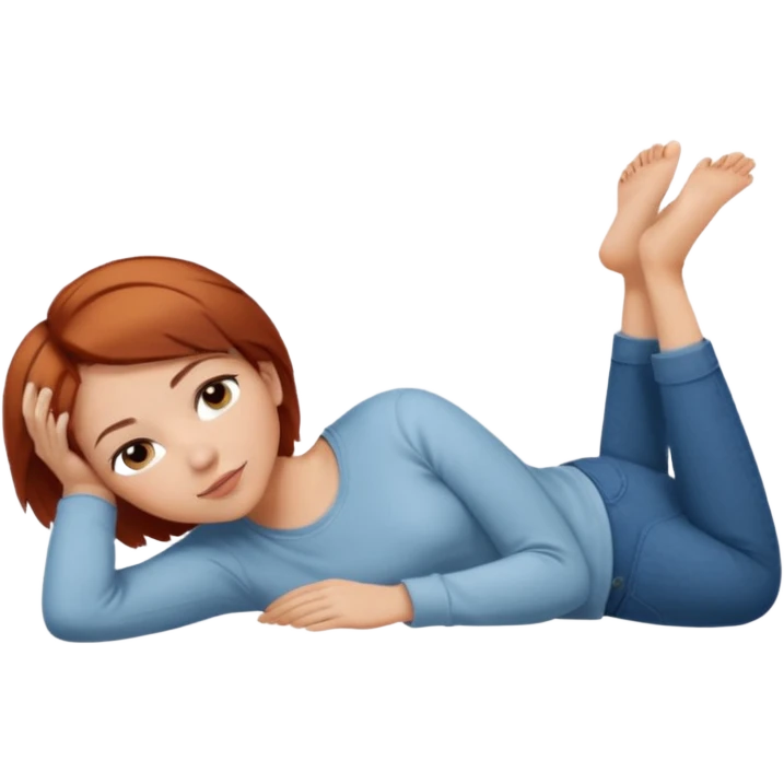 a woman, alone, short hair, light skin, auburn hair, laying on her side emoji