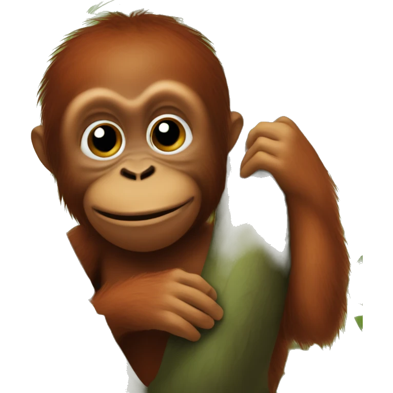 Baby orangutan in a tree one hand over his mouth emoji