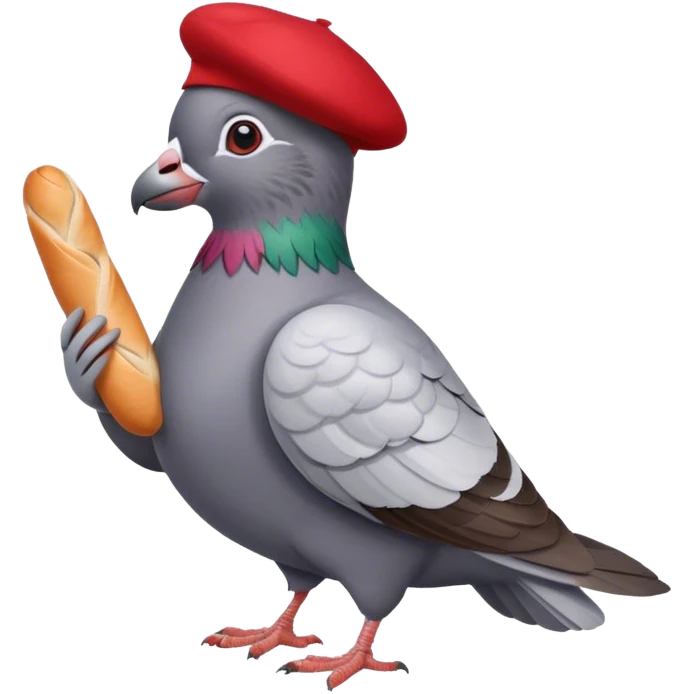 French pigeon holding a baguette and wearing a beret emoji