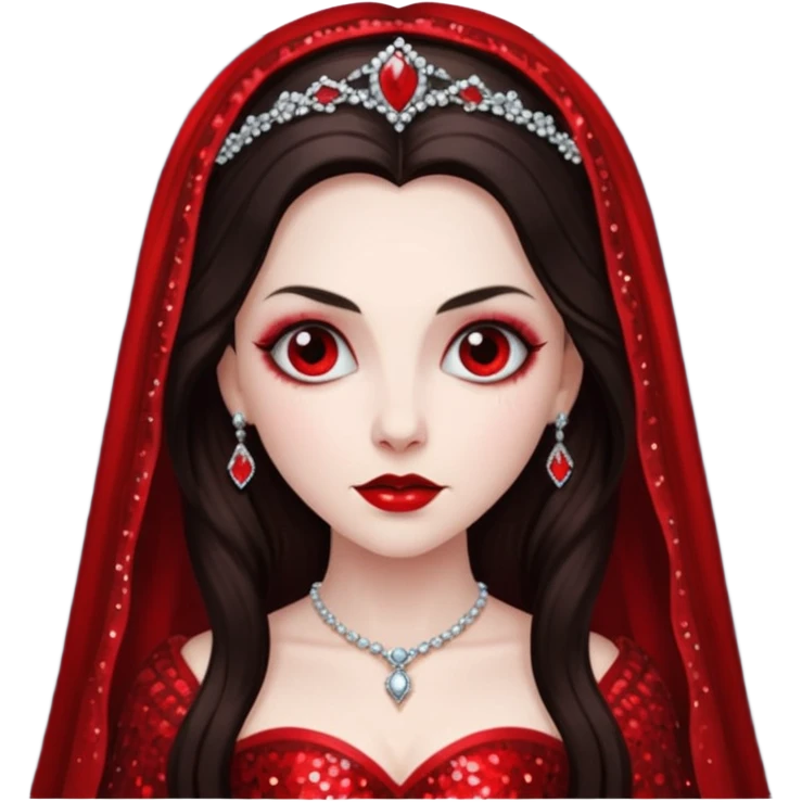 Bride of Dracula with long dark brown hair, red sequin outfit emoji