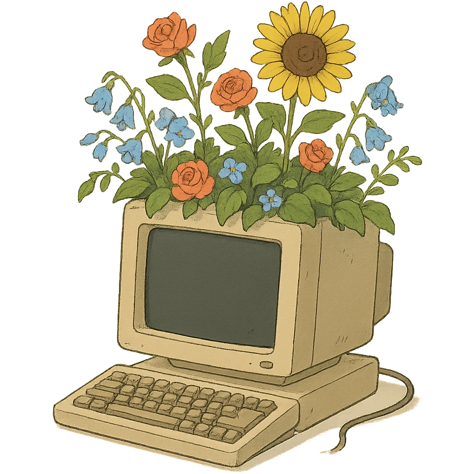 computer with flowers growing out of it emoji