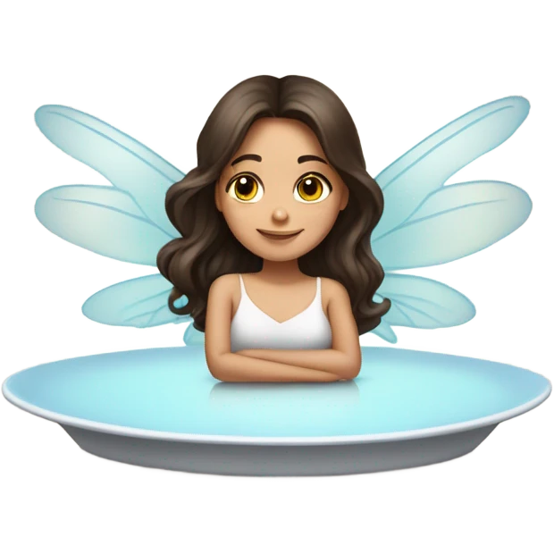 Brunette girl with fairy wings on top of platter emoji