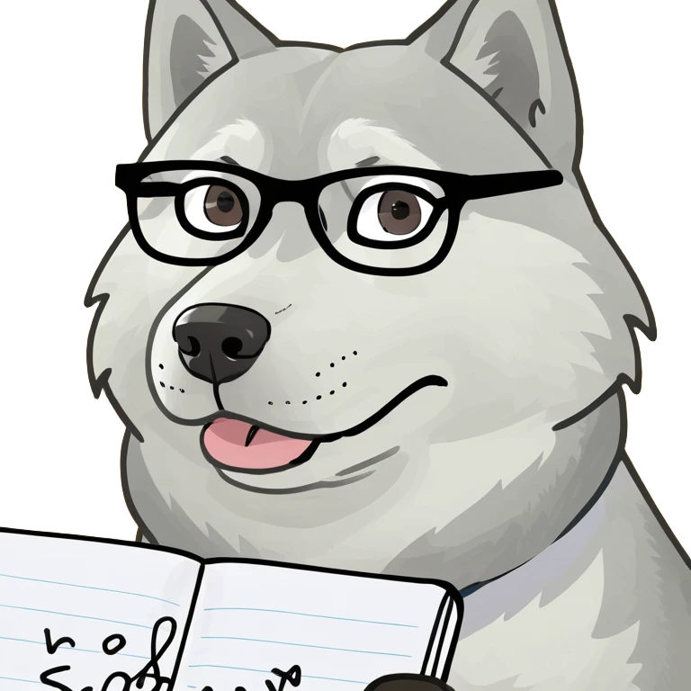 A husky dog with glasses is writing something emoji