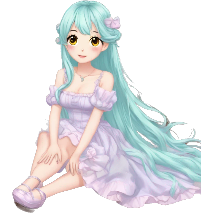 gorgeous pretty attractive anime lady beautiful hair with gorgeous dress fairycore cottagecore pastelcore detailed high quality trending VOGUE aesthetic head and busy emoji