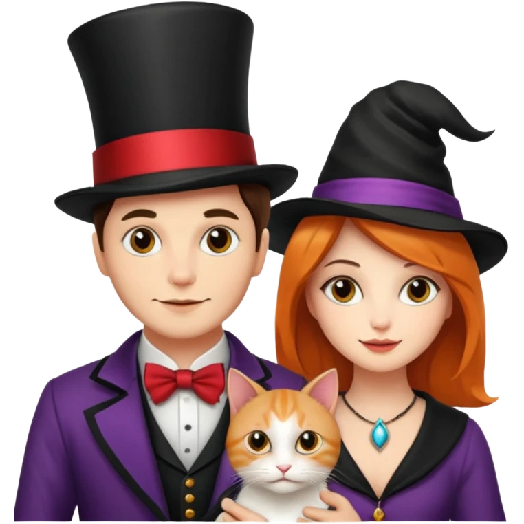 magician couple and their pet cat emoji