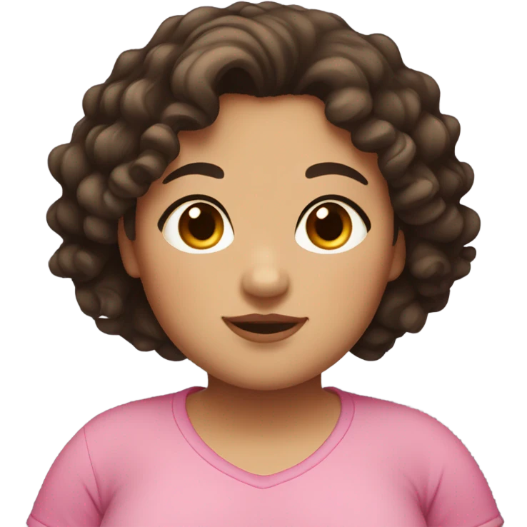 Short girl, chubby, dark brown medium length curly hair, brown eyes emoji