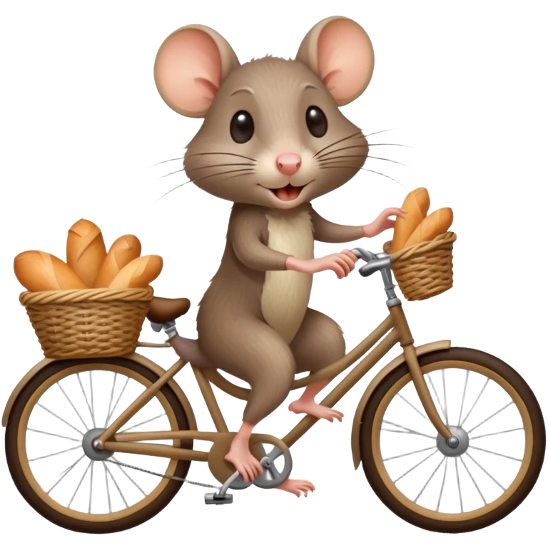 Rat riding bicycle with French baguette in basket emoji