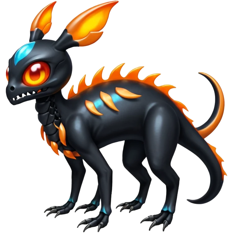 Shiny Evil Black And Orange Duskull-Salandit-Sylveon-Fakémon-hybrid-creature (full body)  emoji